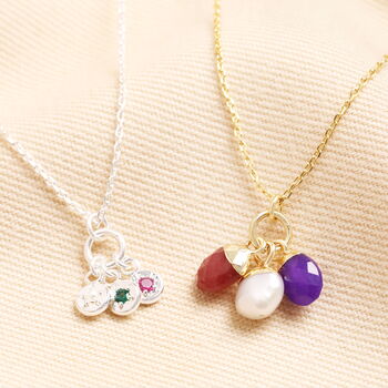 Personalised Triple Family Birthstone Charm Necklace, 2 of 8