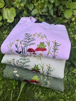 Whimsical Frogs And Toadstools Embroidered Sweatshirt, 4 of 7