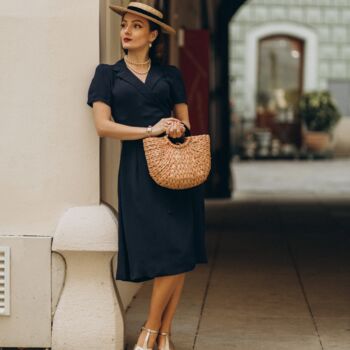 Peggy Dress In Navy Mayflower 1940s Vintage Style, 2 of 2
