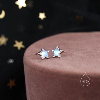 Moonstone Star Stud Earrings In Sterling Silver, 5 of 11