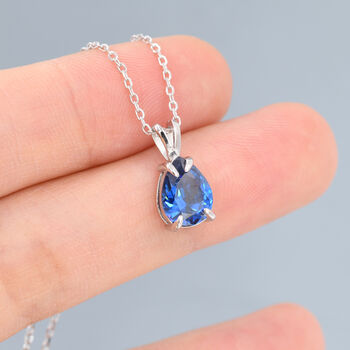 Sterling Silver Royal Sapphire Blue Pear Cut Cz Necklace, 5 of 12