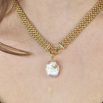 18ct Gold Plated Chunky Baroque Pearl Necklace, 2 of 4