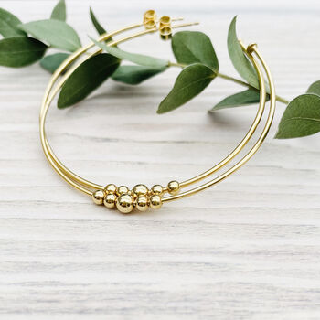 Large Handmade 18ct Gold Vermeil Hoops With Five Beads, 3 of 5