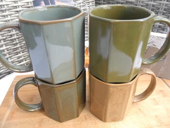 Set Of Four Assorted Reactive Glaze Hexi Mugs In Earth Tones, 3 of 12