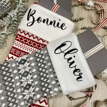 Personalised Grey Fairisle Christmas Stocking, 7 of 11
