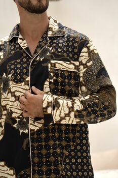 Men’s Black Satin Long Pyjamas, 3 of 8