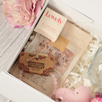 Personalised Stemless Glass Pink Pamper Gift Box Hamper, 5 of 8