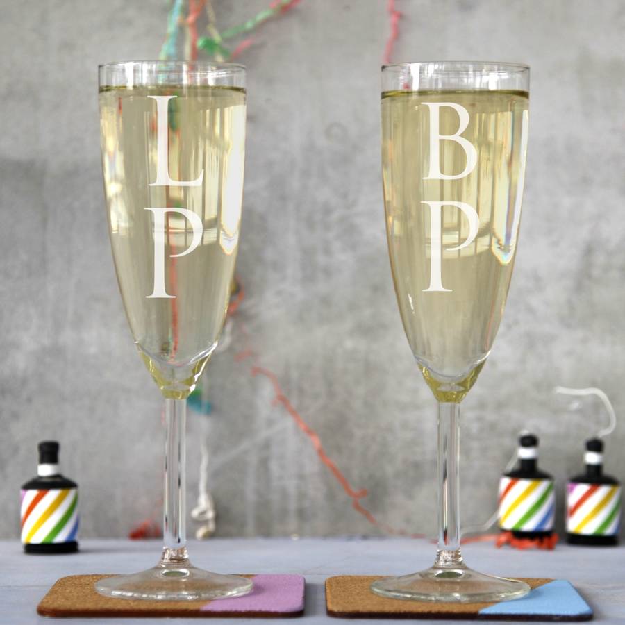 Personalised Pair Of Monogram Champagne Flutes By The Glass Yard