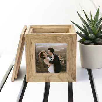 Personalised Oak Wedding Photo Cube Keepsake Box, 3 of 4