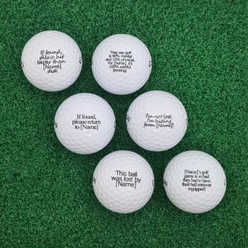 Six Personalised Golf Balls With Six Different Quotes. Just Add Recipient Name. Free Gift Box, 3 of 7