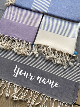 Personalised Sustainable, Beach Towel And Carrier Strap, 10 of 11
