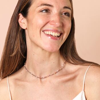 Semi Precious Pearl Purple Beaded Necklace In Gold, 3 of 4