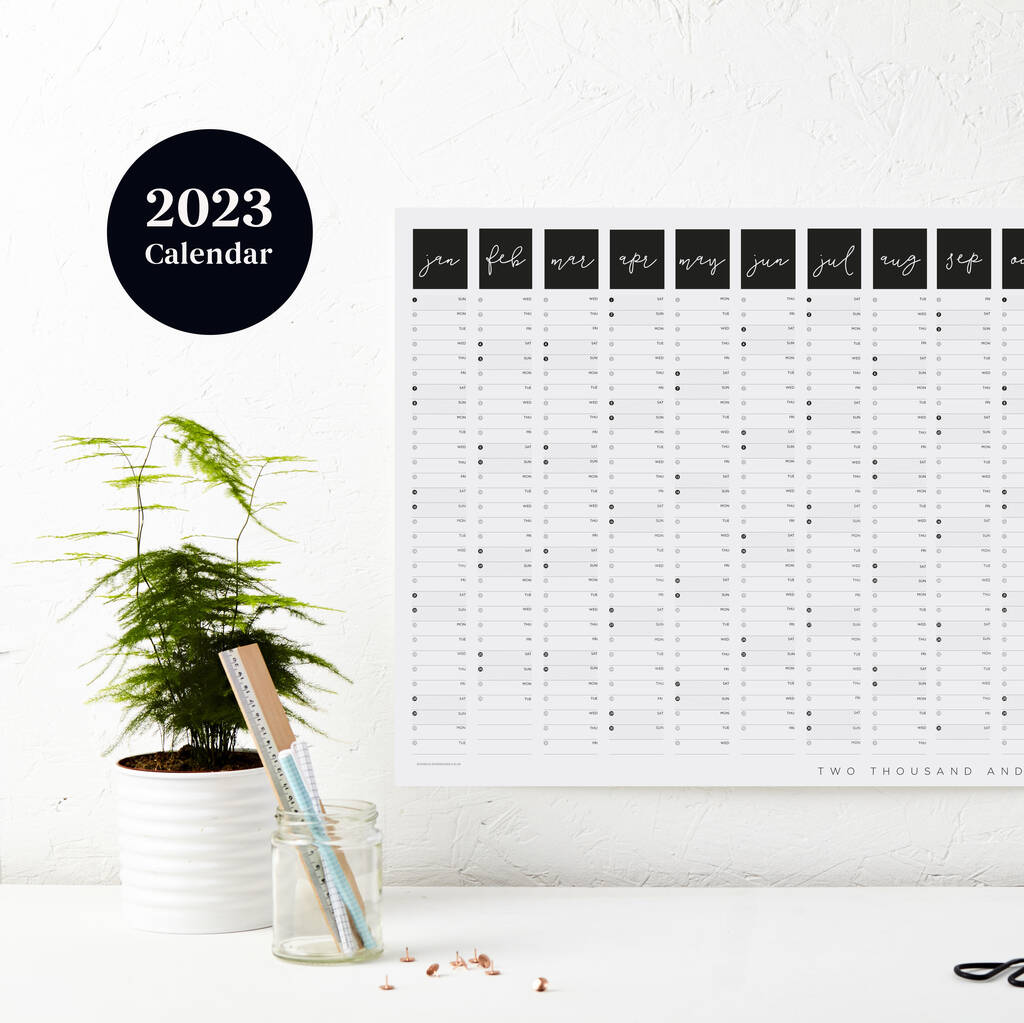 2023 Black And White Script Calendar, 1 of 4