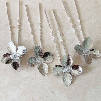 Silver Flower Hair Pins, 3 of 5