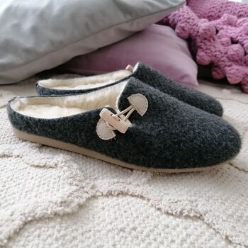 Graphite Felt Mules With Cream Leather Details, 2 of 6