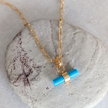 The T Bar Turquoise Necklace, Gold Plated, 6 of 9