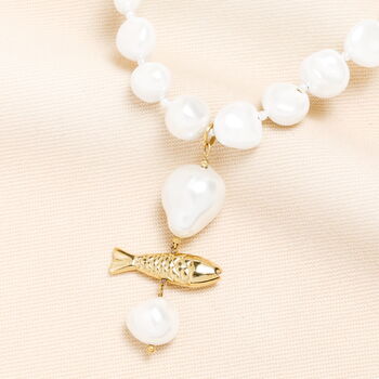 Stainless Steel Pearl Fish Pendant Necklace In Gold Plating, 2 of 4