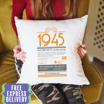 Personalised 80th Birthday Gift 1945 Cushion, 7 of 9