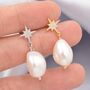 Sterling Silver Starburst Dangling Baroque Pearl Drop Earrings, thumbnail 4 of 12