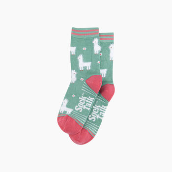 Llama Floral Fluffy Bamboo Socks In Green, 3 of 4