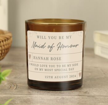 Personalised Wedding Party Amber Glass Candle, 2 of 4