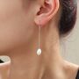 Sterling Silver Genuine Oval Freshwater Pearl Drop Hook Earrings, thumbnail 2 of 11