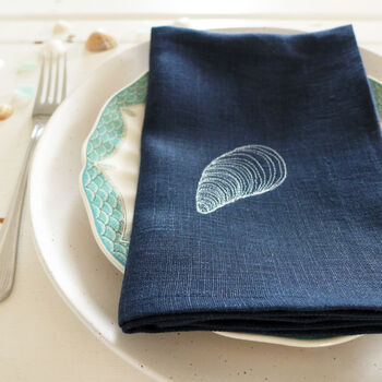 Embroidered Mussel Shell Linen Napkins, 2 of 4