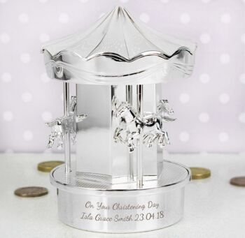 Personalised Silver Plated Carousel Money Box, 3 of 6