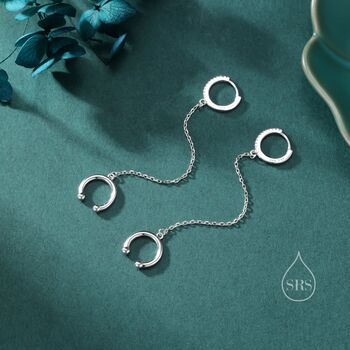 Cz Hoop And Cuff Huggie Hoop Earrings In Sterling Silver, 6 of 11