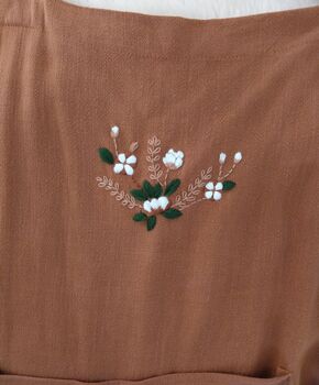 Brown Linen Apron With Hand Embroidered Flower, 3 of 6