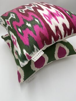 Square Ikat Silk Cushion Watermelon Weave, 3 of 8