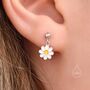 Mismatched Enamel Daisy And Forget Me Not Flower Drop Stud Earrings In Sterling Silver, thumbnail 4 of 11