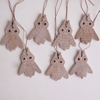 Handmade Ceramic Christmas Owl Ornament Decoration, 4 of 7