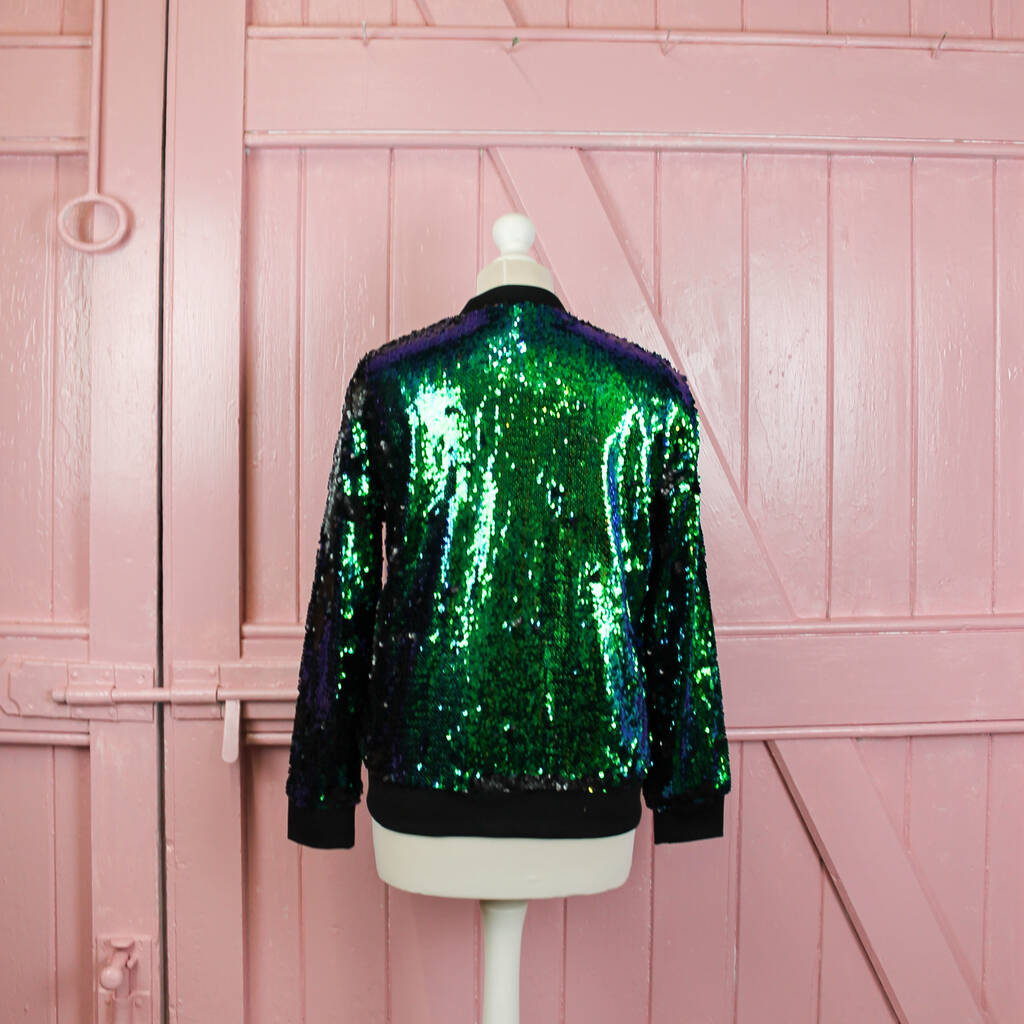 Green sequin outlet bomber jacket