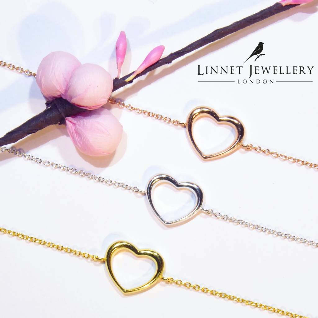 heart plain bracelet cz sterling silver rose gold by jewellery