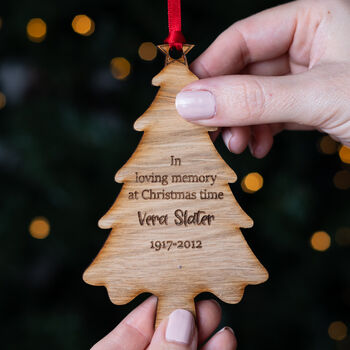Personalised Wooden Christmas Tree Memorial Bauble, 5 of 7