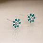 Tiny Sterling Silver Teal Forget Me Not Flower Stud Earrings, thumbnail 5 of 7