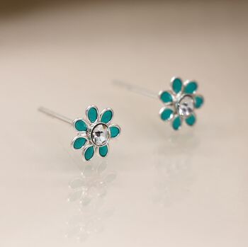 Tiny Sterling Silver Teal Forget Me Not Flower Stud Earrings, 5 of 7