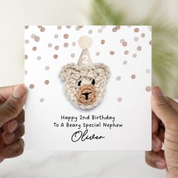 Personalised Crochet Bear Any Age Birthday Card, 4 of 7