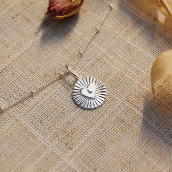 Silver Sunburst Heart Necklace With Optional Personalised Initial, 5 of 7
