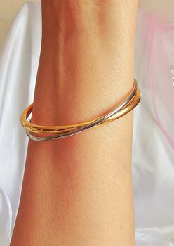 Two Tone Minimalist Open Cuff Bangle 18 K Gold And Silver Plated Stainless Steel Bracelet Everyday Wear Jewellery Gift, 2 of 6