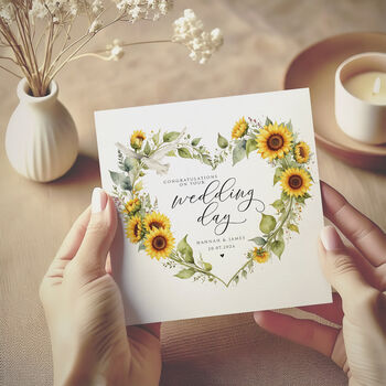 Personalised Sunflower Wreath Wedding Card, 2 of 2