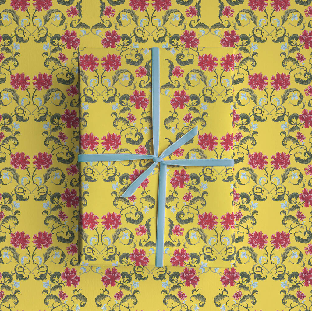 Yellow Floral Wrapping Paper By Tuppence Collective