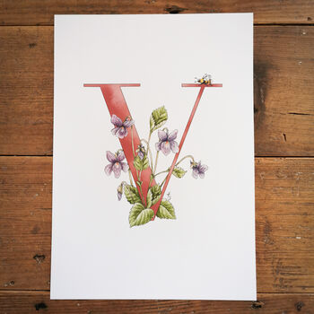 V Is For Violets Flower Letter Print, Personalised, 3 of 5