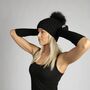 Black Pompom Hat And Cashmere Gloves, thumbnail 1 of 2