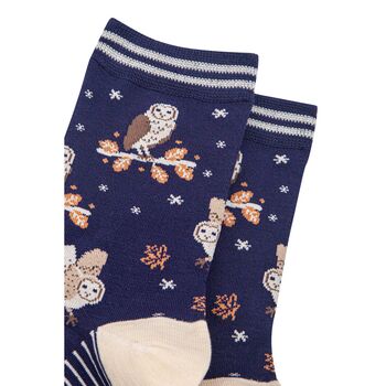 Women's Bamboo Socks Barn Owls Navy Blue, 3 of 4