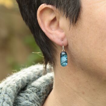 Blue Dichroic Glass Sterling Silver Drop Earrings, 9 of 12