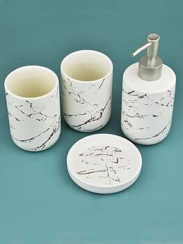 Four Pieces Cream And Silver Marble Bathroom Accessory, 3 of 7
