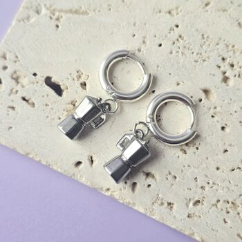 Moka Coffee Pot Huggie Hoop Earrings, 6 of 7