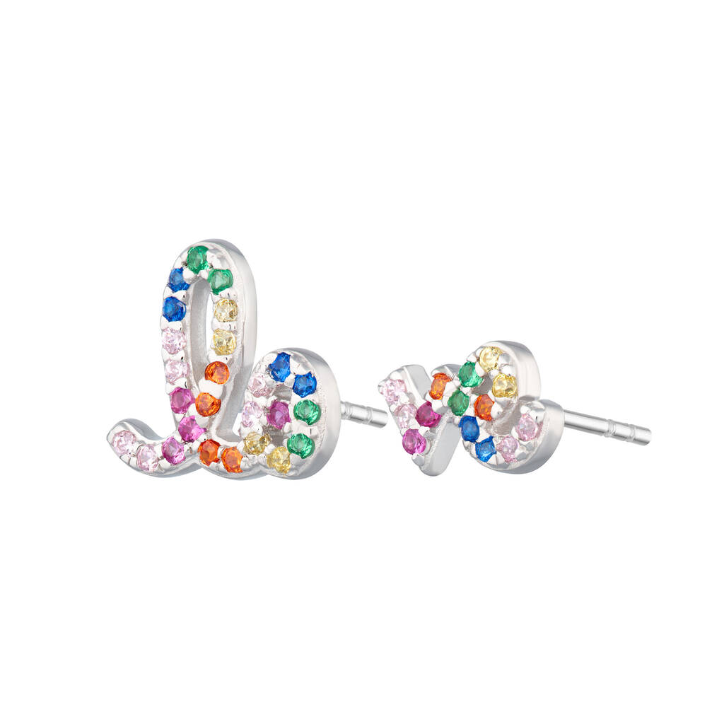 Sterling Silver Rainbow Love Word Stud Earrings By Scream Pretty ...